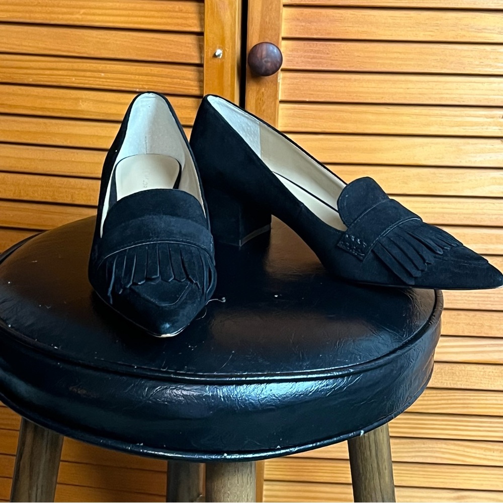 Ann Taylor Kittie Black Suede Block Heel Pumps